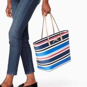 Kate Spade Eden Striped Margareta Tote Bag Shoulder Red Blue Black Travel